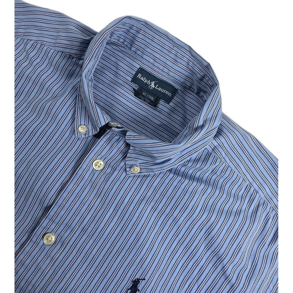Polo Ralph Lauren Boys XL 18/20 Blue White Striped Long Sleeve Button Down Shirt